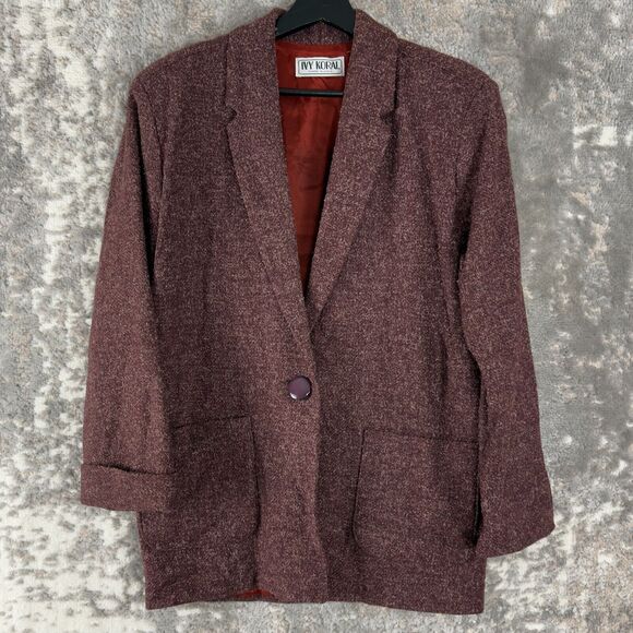 VINTAGE Ivy Koral Womens Size S Single Button Wool Blend Blazer Jacket Maroon - Picture 1 of 9